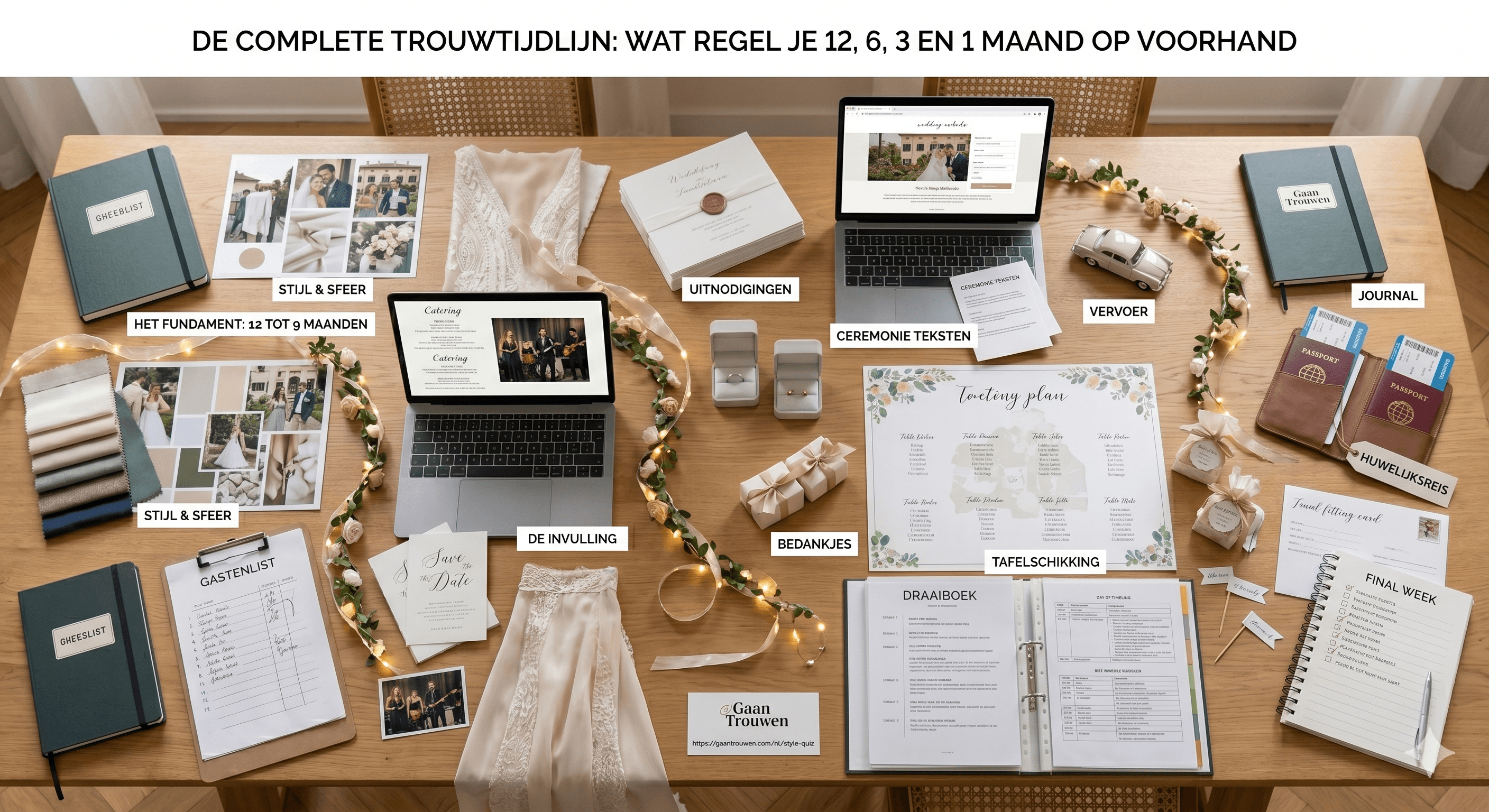 De complete trouwtijdlijn: wat regel je 12, 6, 3 en 1 maand op voorhand